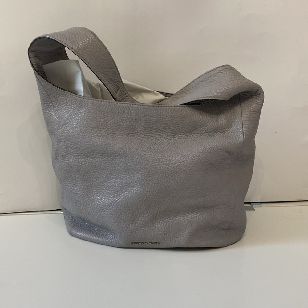 Michael Kors Shoulder Bag Purse Vintage Ergo Hobo Pebbled Gray Leather Tote Rare - Picture 9 of 11
